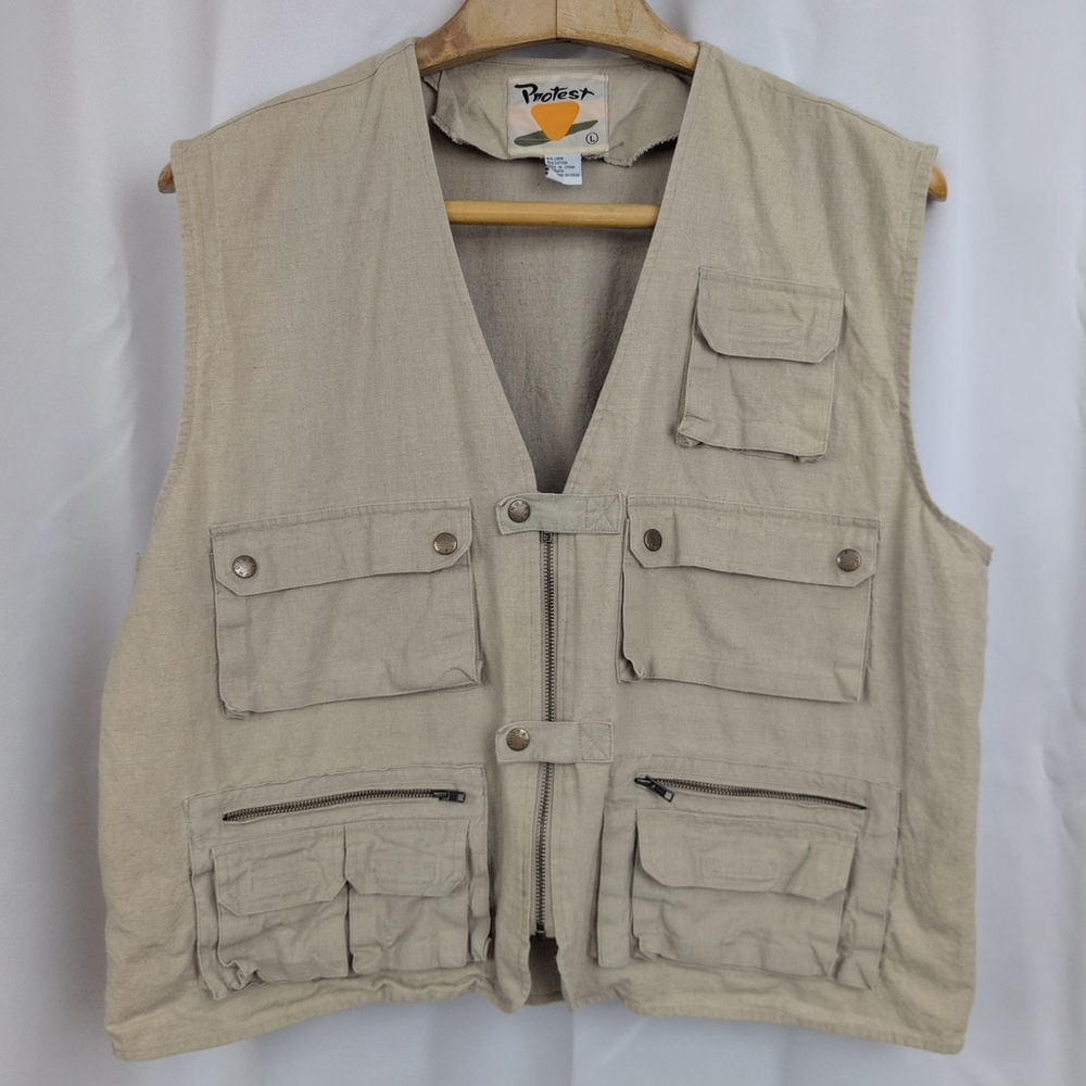 Vintage Protest Cotton-Linen Blend Outdoor Vest Large